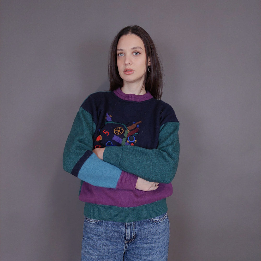 VIN-KNIT-33246 Vintage πλεκτή μάλλινη μπλούζα S