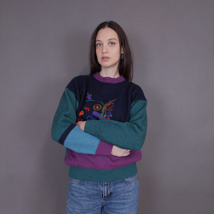 VIN-KNIT-33246 Vintage πλεκτή μάλλινη μπλούζα S