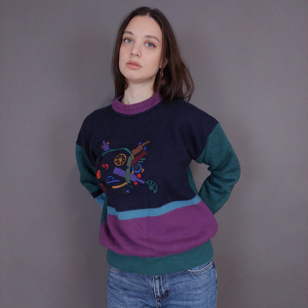 VIN-KNIT-33246 Vintage πλεκτή μάλλινη μπλούζα S