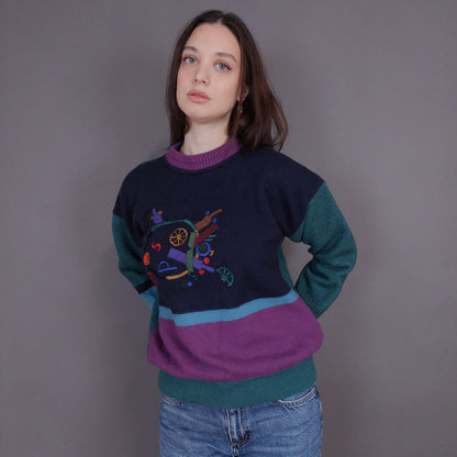 VIN-KNIT-33246 Vintage πλεκτή μάλλινη μπλούζα S