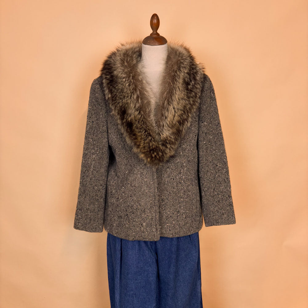 VIN-OUTW-35763 Vintage μάλλινο κοντό παλτό μπεζ 70' s style M