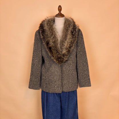 VIN-OUTW-35763 Vintage μάλλινο κοντό παλτό μπεζ 70' s style M
