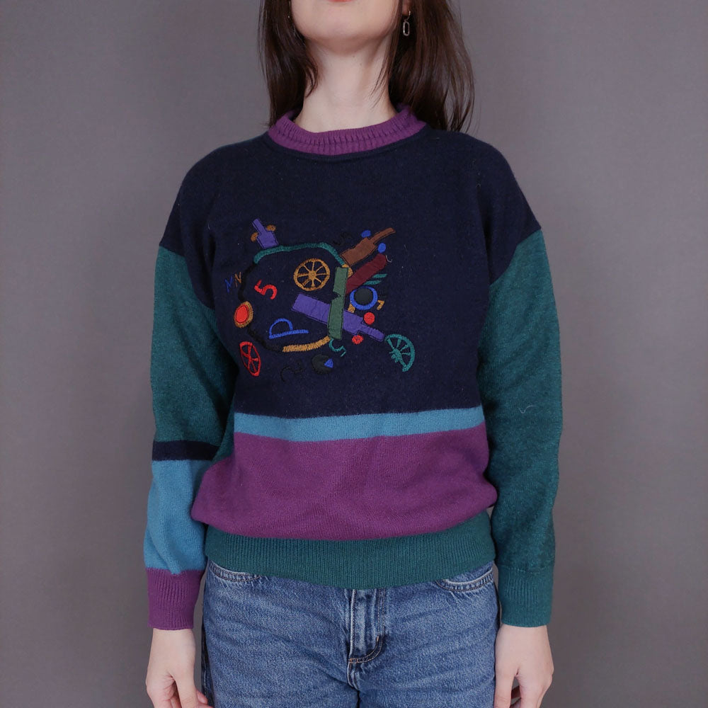 VIN-KNIT-33246 Vintage πλεκτή μάλλινη μπλούζα S