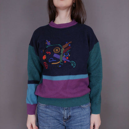 VIN-KNIT-33246 Vintage πλεκτή μάλλινη μπλούζα S