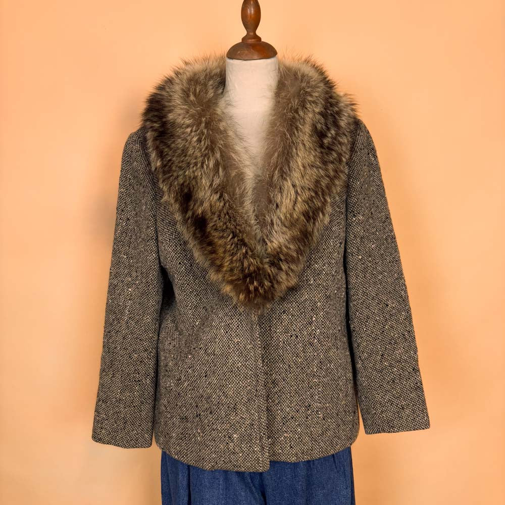 VIN-OUTW-35763 Vintage μάλλινο κοντό παλτό μπεζ 70' s style M