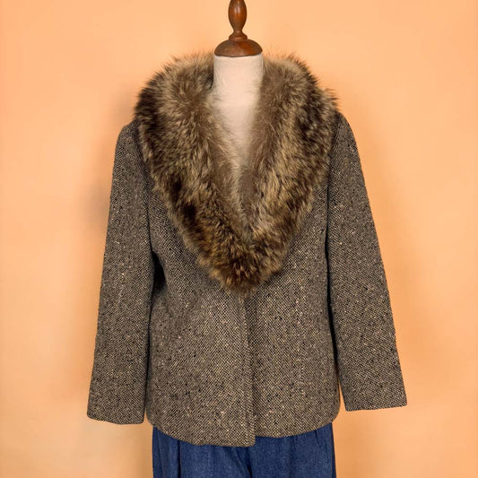 VIN-OUTW-35763 Vintage μάλλινο κοντό παλτό μπεζ 70' s style M