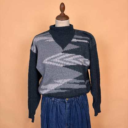 VIN-KNIT-35740 Vintage πλεκτή μπλούζα γκρι 90's style S