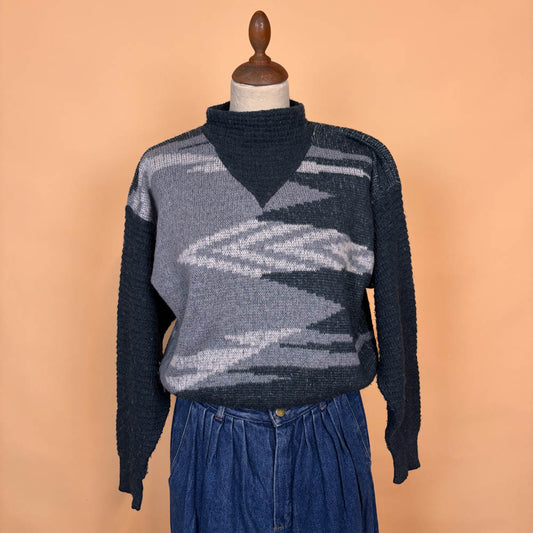 VIN-KNIT-35740 Vintage πλεκτή μπλούζα γκρι 90's style S