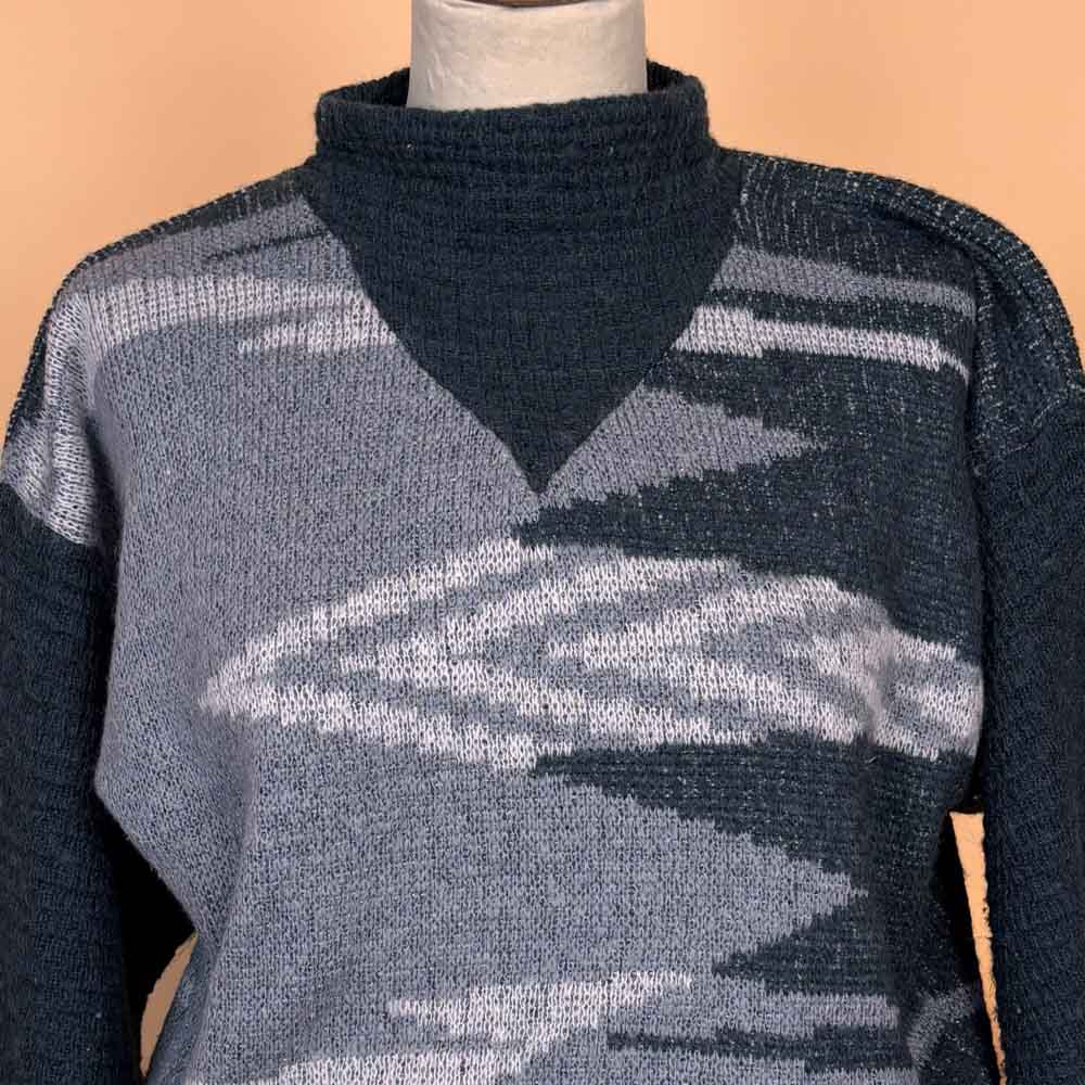 VIN-KNIT-35740 Vintage πλεκτή μπλούζα γκρι 90's style S