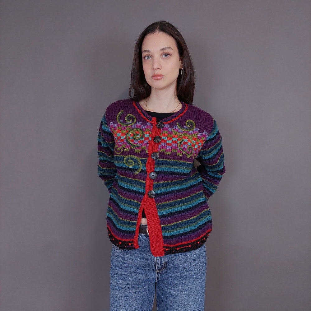 VIN-KNIT-33237 Vintage πλεκτή μάλλινη χειροποίητη ζακέτα S