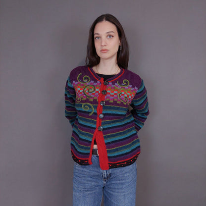 VIN-KNIT-33237 Vintage πλεκτή μάλλινη χειροποίητη ζακέτα S