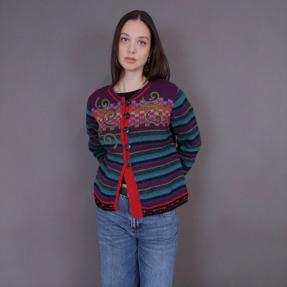 VIN-KNIT-33237 Vintage πλεκτή μάλλινη ζακέτα S