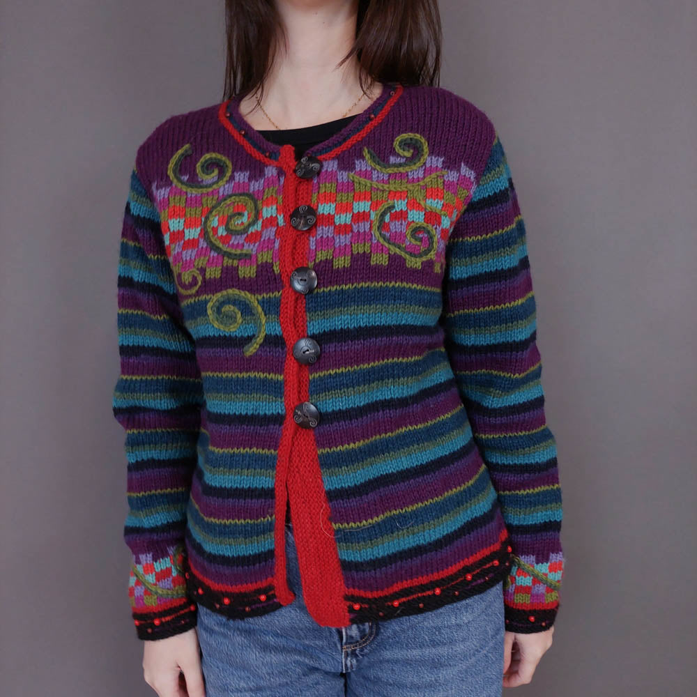 VIN-KNIT-33237 Vintage πλεκτή μάλλινη χειροποίητη ζακέτα S