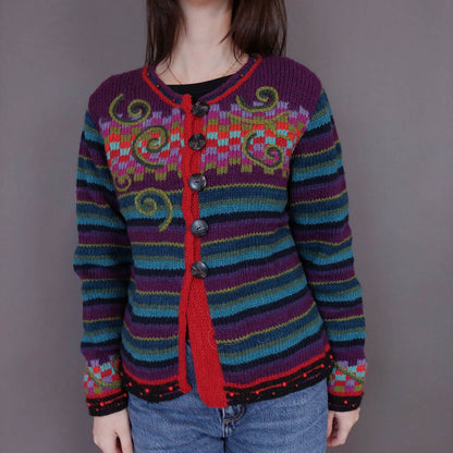 VIN-KNIT-33237 Vintage πλεκτή μάλλινη χειροποίητη ζακέτα S