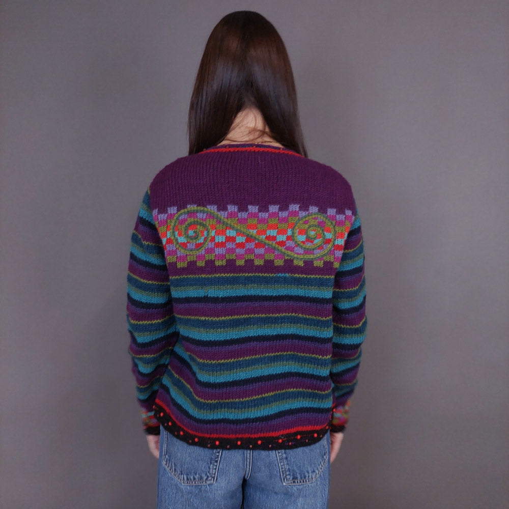 VIN-KNIT-33237 Vintage πλεκτή μάλλινη χειροποίητη ζακέτα S