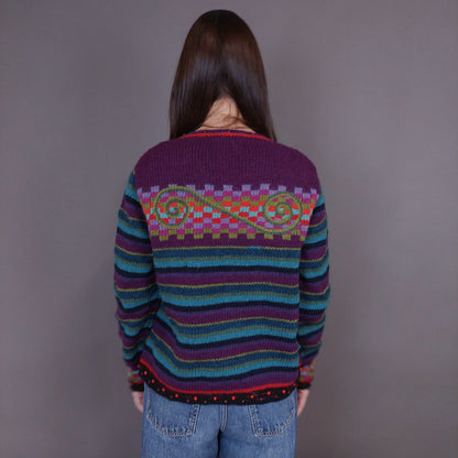 VIN-KNIT-33237 Vintage πλεκτή μάλλινη χειροποίητη ζακέτα S