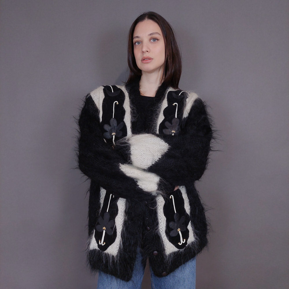 VIN-KNIT-33232 Vintage πλεκτή ζακέτα mohair μάλλινη M-L