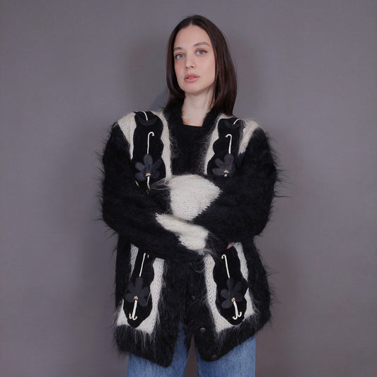 VIN-KNIT-33232 Vintage πλεκτή ζακέτα mohair μάλλινη M-L