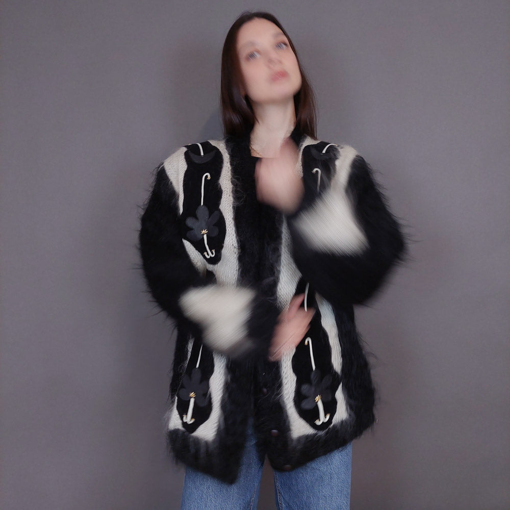 VIN-KNIT-33232 Vintage πλεκτή ζακέτα mohair μάλλινη M-L