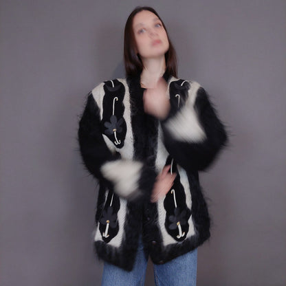 VIN-KNIT-33232 Vintage πλεκτή ζακέτα mohair μάλλινη M-L