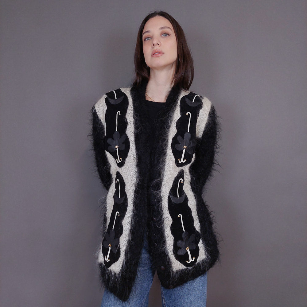 VIN-KNIT-33232 Vintage πλεκτή ζακέτα mohair μάλλινη M-L