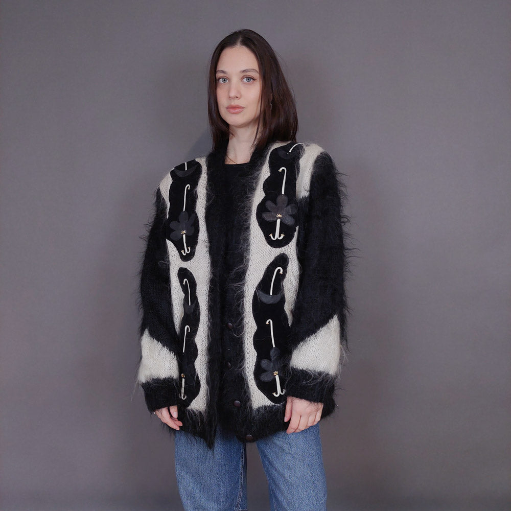 VIN-KNIT-33232 Vintage πλεκτή ζακέτα mohair μάλλινη M-L