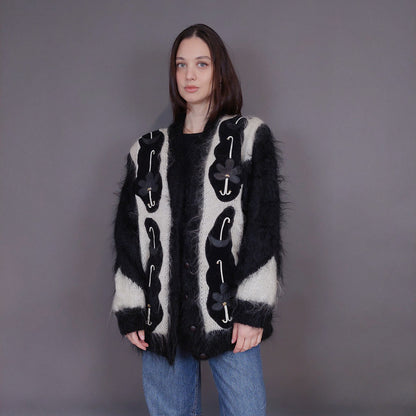 VIN-KNIT-33232 Vintage πλεκτή ζακέτα mohair μάλλινη M-L