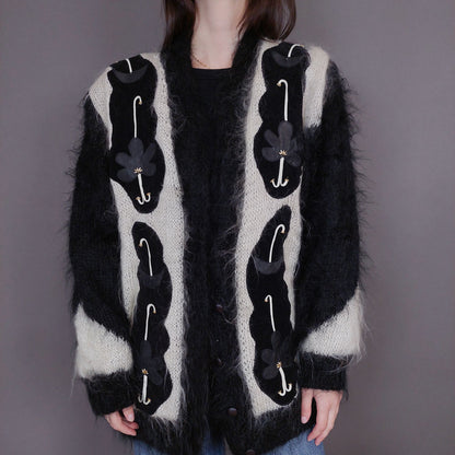 VIN-KNIT-33232 Vintage πλεκτή ζακέτα mohair μάλλινη M-L