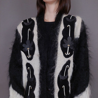 VIN-KNIT-33232 Vintage πλεκτή ζακέτα mohair μάλλινη M-L