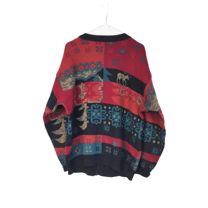 VIN-KNIT-33198 Vintage πλεκτή μάλλινη ζακέτα unisex L