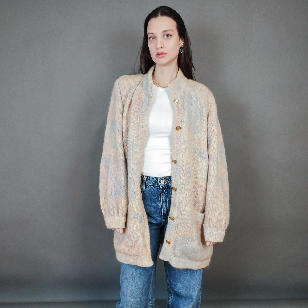 VIN-KNIT-33448 Vintage πλεκτή μοχέρ ζακέτα M-L