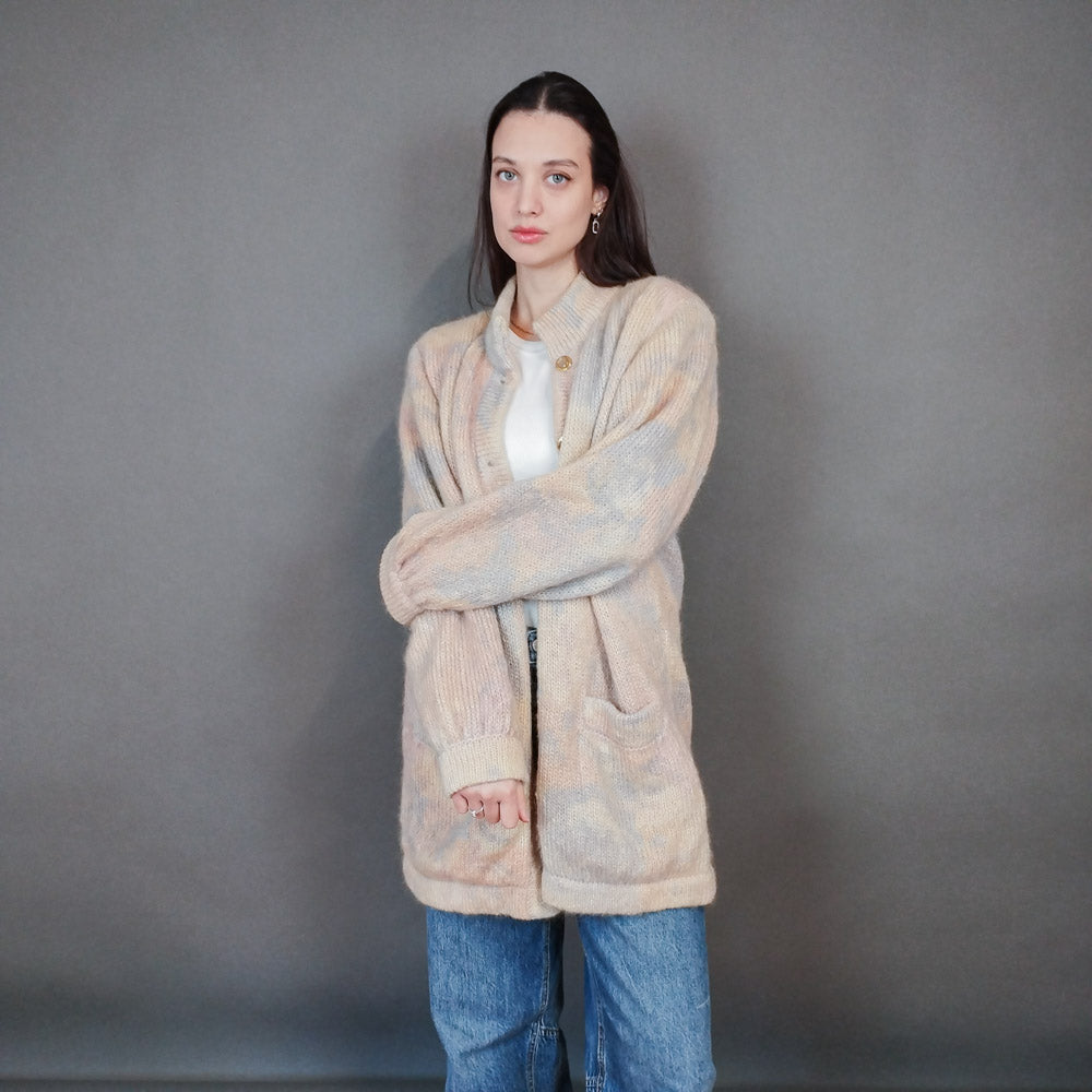 VIN-KNIT-33448 Vintage πλεκτή μοχέρ ζακέτα M-L