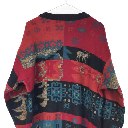 VIN-KNIT-33198 Vintage πλεκτή μάλλινη ζακέτα unisex L