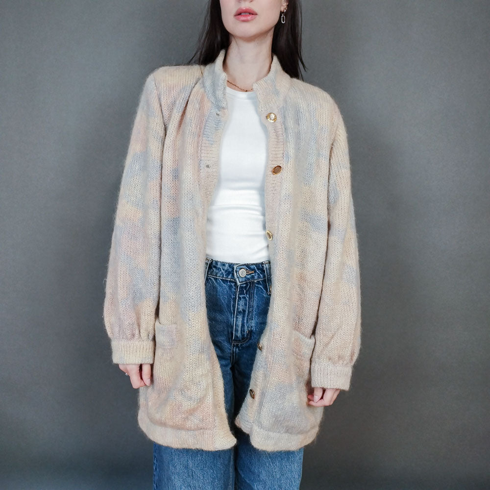 VIN-KNIT-33448 Vintage πλεκτή μοχέρ ζακέτα M-L