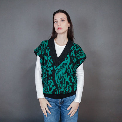 VIN-KNIT-33447 Vintage πλεκτή μάλλινη αμάνικη μπλούζα XL