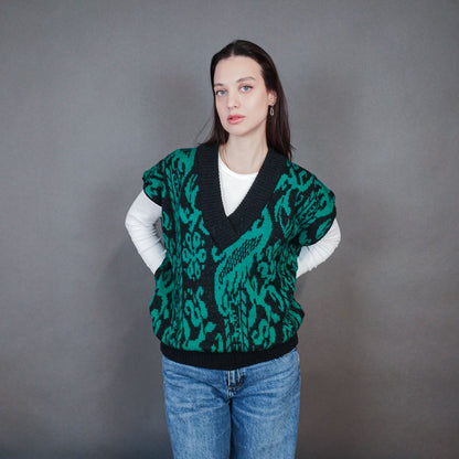 VIN-KNIT-33447 Vintage πλεκτή μάλλινη αμάνικη μπλούζα XL