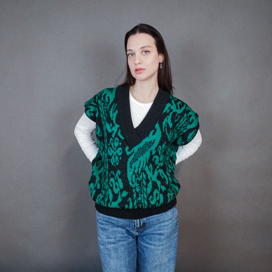 VIN-KNIT-33447 Vintage πλεκτή μάλλινη αμάνικη μπλούζα XL