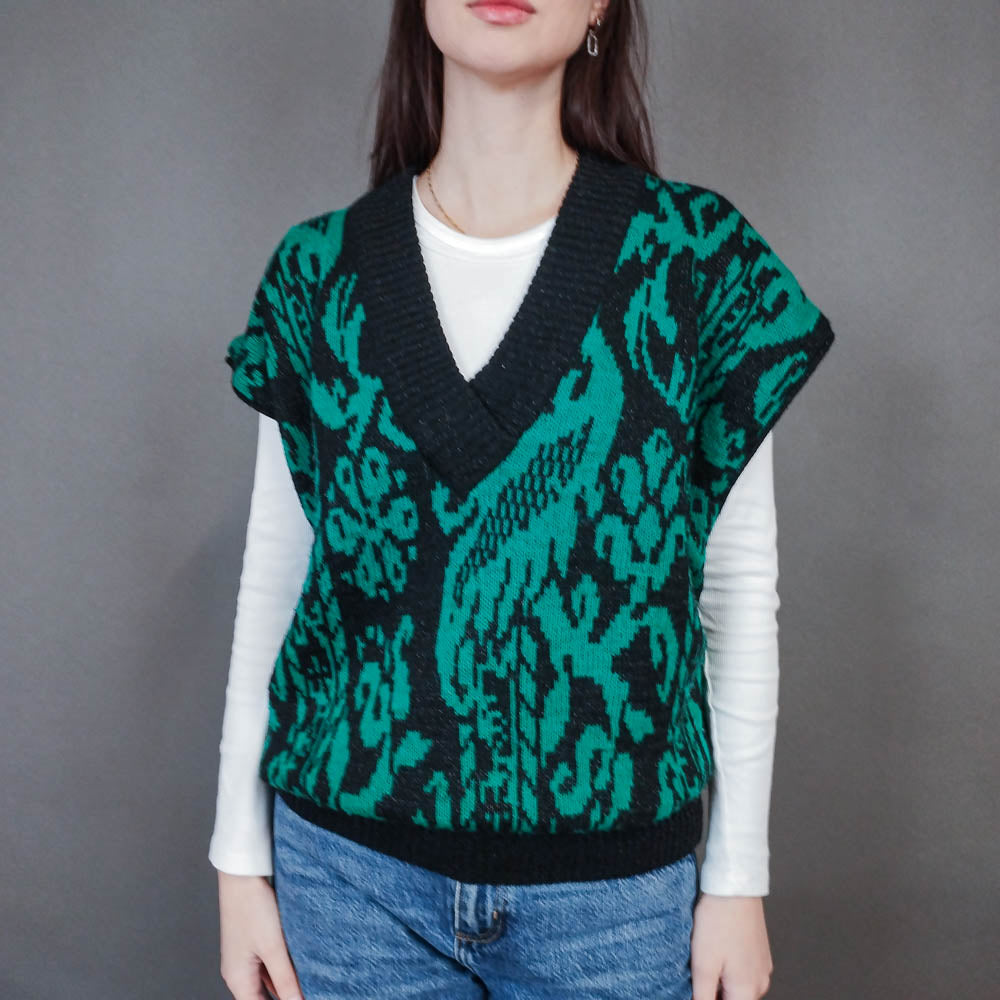 VIN-KNIT-33447 Vintage πλεκτή μάλλινη αμάνικη μπλούζα XL