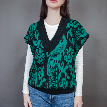 VIN-KNIT-33447 Vintage πλεκτή μάλλινη αμάνικη μπλούζα XL