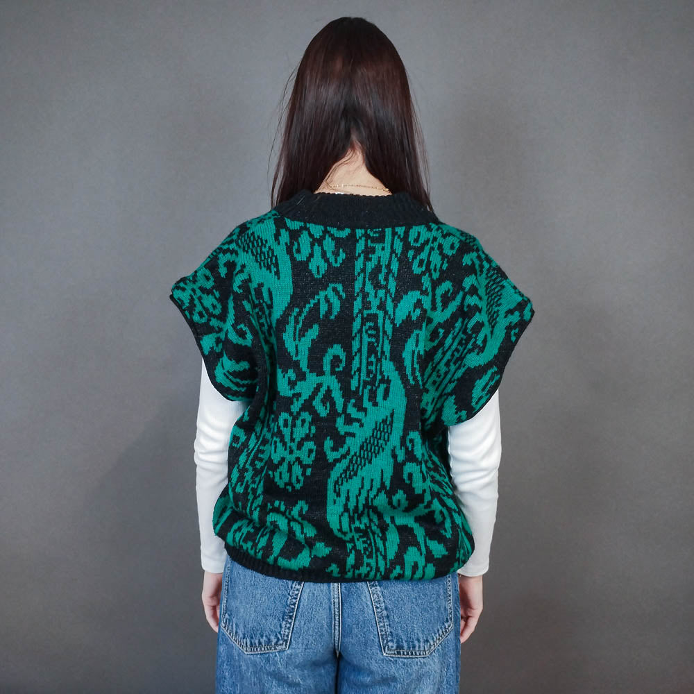 VIN-KNIT-33447 Vintage πλεκτή μάλλινη αμάνικη μπλούζα XL