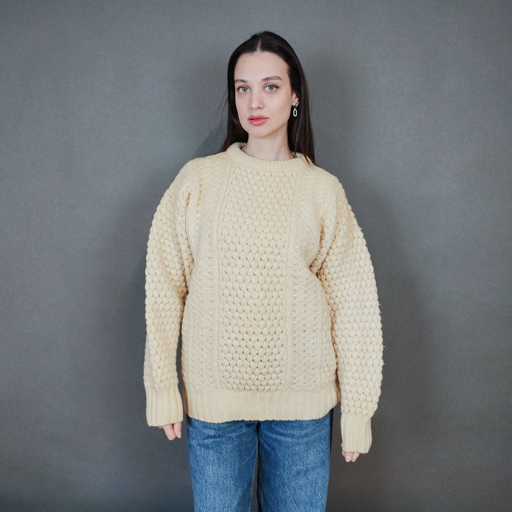 VIN-KNIT-33446 Vintage πλεκτή ολόμαλλη μπλούζα irish style L-XL