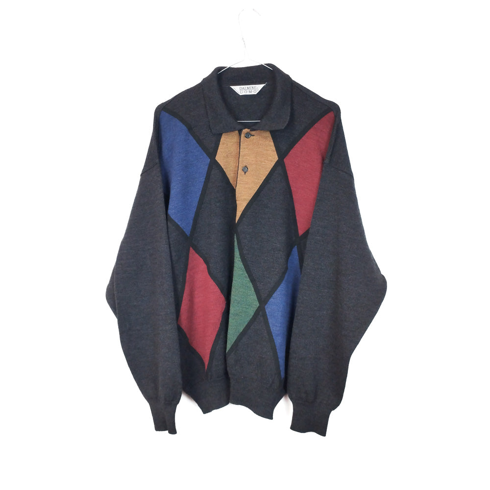 VIN-KNIT-33199 Vintage πλεκτή μάλλινη ζακέτα unisex L-XL