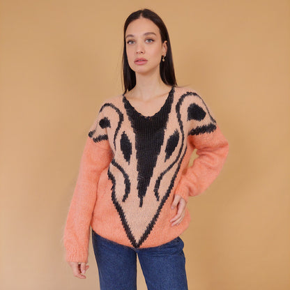 VIN-KNIT-28696 Vintage μοχέρ μπλούζα ροζ M-L