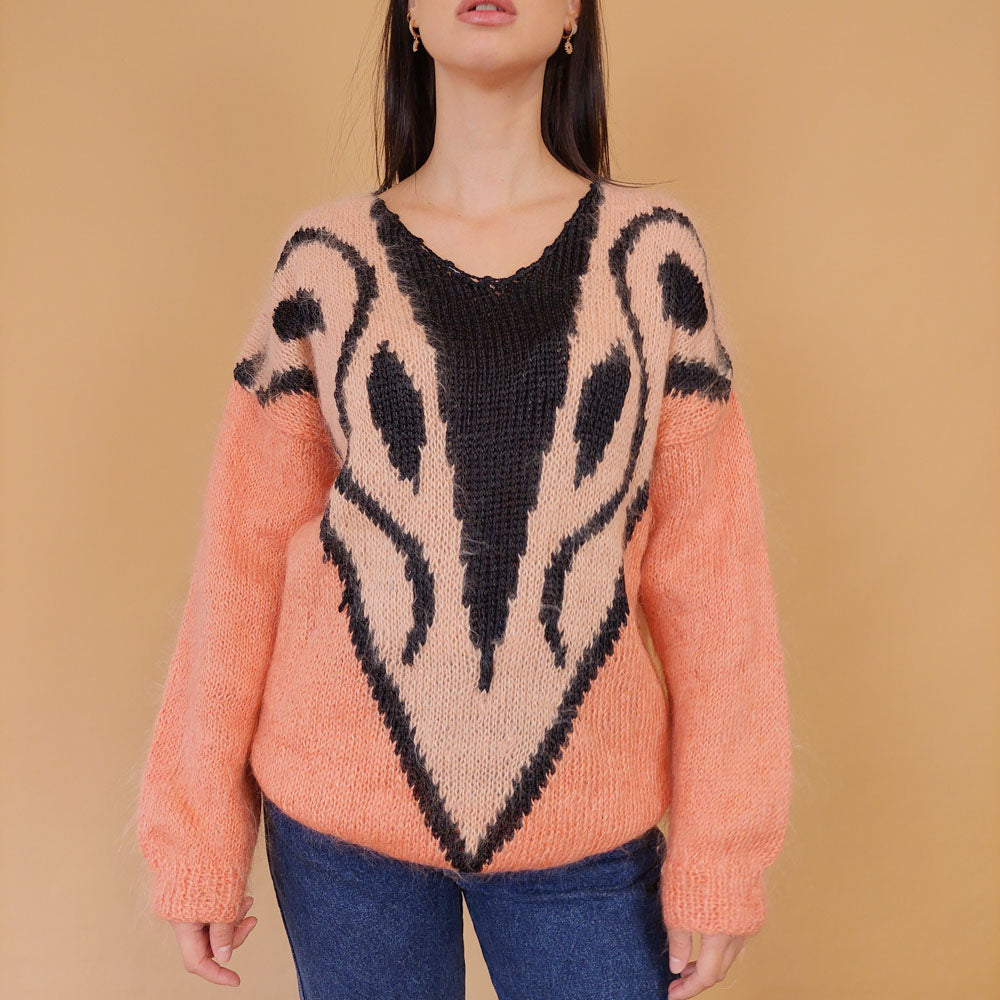 VIN-KNIT-28696 Vintage μοχέρ μπλούζα ροζ M-L