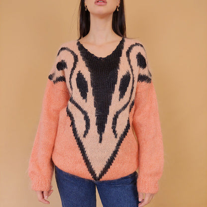 VIN-KNIT-28696 Vintage μοχέρ μπλούζα ροζ M-L