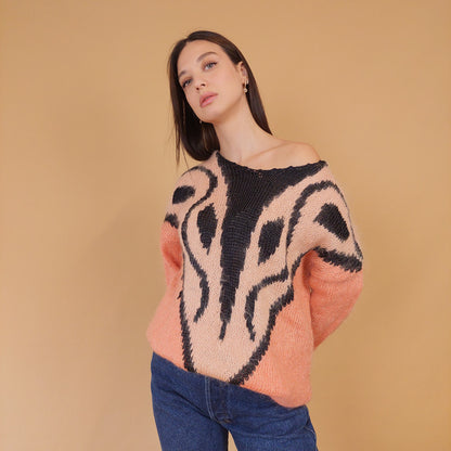 VIN-KNIT-28696 Vintage μοχέρ μπλούζα ροζ M-L