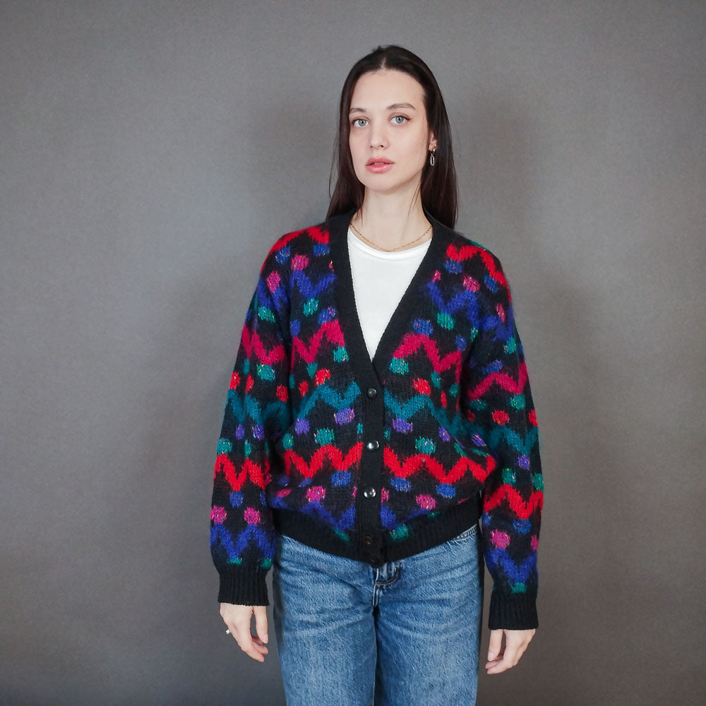 VIN-KNIT-33442 Vintage πλεκτή μοχέρ ζακέτα L