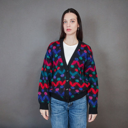 VIN-KNIT-33442 Vintage πλεκτή μοχέρ ζακέτα L