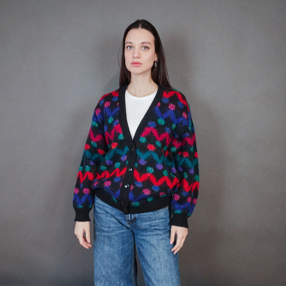 VIN-KNIT-33442 Vintage πλεκτή μοχέρ ζακέτα L