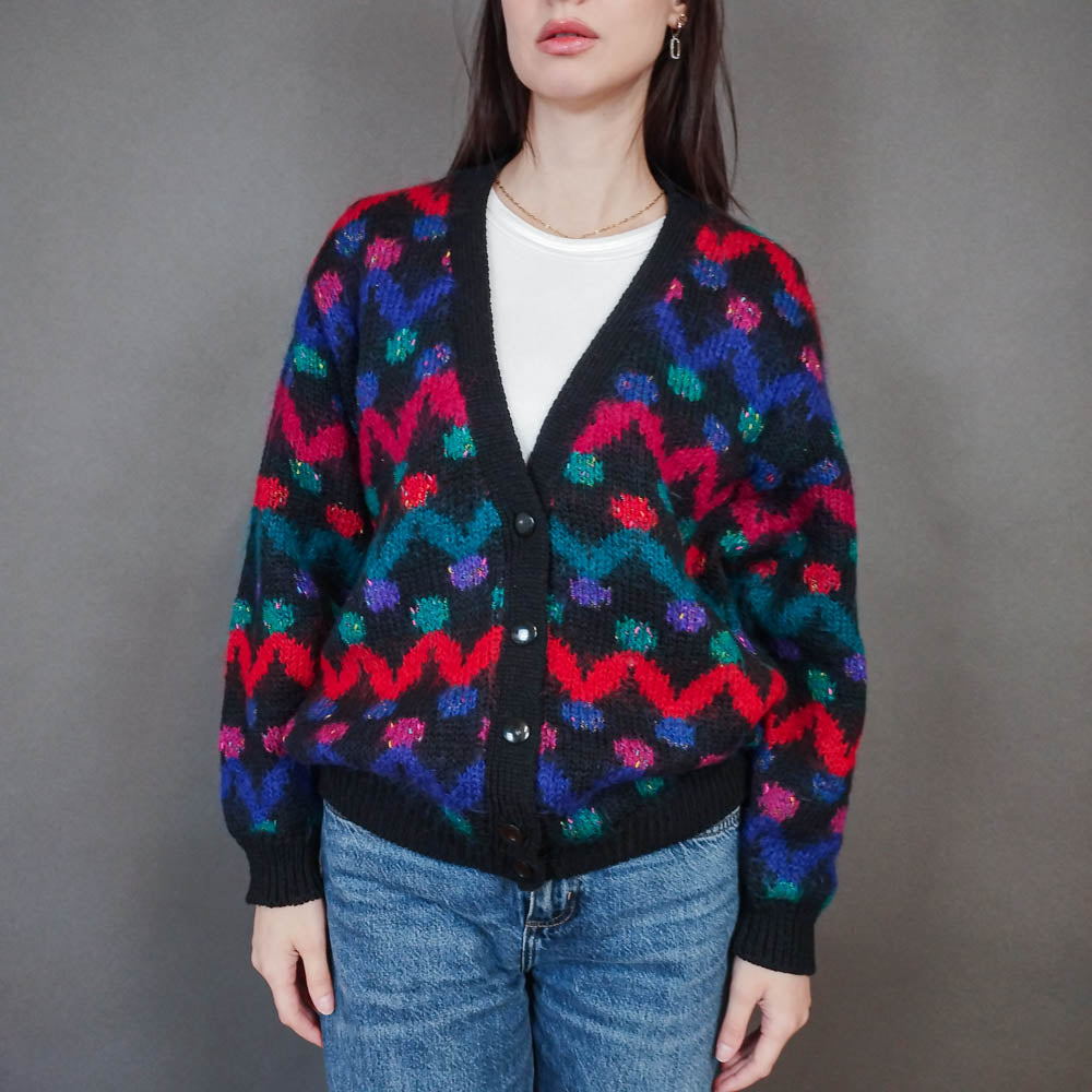 VIN-KNIT-33442 Vintage πλεκτή μοχέρ ζακέτα L